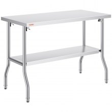 VEVOR Mesa de Trabajo Plegable Mesa De Preparación Mesa De Cocina Mesa Acero Inoxidable 1220 x 610 x 850 mm con Estante Extraíble 350 kg Carga