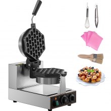 VEVOR Maquina Gofres para Hacer Gofre Commercial Bubble Waffle Maker Molde hexagonal 1200 W Egg Bubble Puff Iron con 2 sartenes giratorias de 360 °