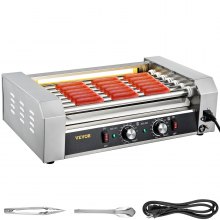 VEVOR Rodillo para perritos calientes, 18 capacidad para perritos calientes, 7 rodillos, máquina calentadora de acero inoxidable de 1050 W con control de temperatura dual, luz LED y bandeja de goteo desmontable, parrilla para salchichas para cocina restaurante