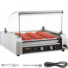 VEVOR Rodillo para perritos calientes, 30 rodillos de capacidad para perritos calientes, 1800 W, máquina calentadora de acero inoxidable con cubierta y control de temperatura dual, luz LED y bandeja de goteo desmontable, parrilla para salchichas para cantina de cocina