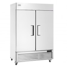 VEVOR Refrigerador comercial 44.21 pies cúbicos, alcance en 54.4" W refrigerador vertical 2 puertas, refrigerador de acero inoxidable con descongelación automática con 8 estantes, control de temperatura de 33 a 41 ?, luz LED, 4 ruedas