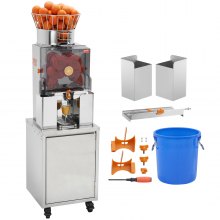 Exprimidor de naranjas comercial VEVOR, extractor de jugo automático de 120 W con grifo de agua, máquina exprimidora de acero inoxidable de 25 naranjas por minuto, con caja de filtro extraíble, cubierta de PC, 3 cubos recolectores de cáscara