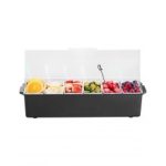 Bandeja para servir condimentos fríos con 6 compartimentos y tapa para frutas