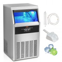 VEVOR Máquina para hacer hielo comercial, 130 libras/24 horas, máquina para hacer hielo, 60 cubitos de hielo en 12-15 minutos, máquina para hacer hielo con gabinete independiente con capacidad de almacenamiento de 33 libras, pantalla digital LED, para bar, hogar, oficina, restaurante