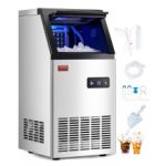 VEVOR Máquina para hacer hielo comercial, 80 libras/24 horas, máquina para hacer hielo, 40 cubitos de hielo en 12-15 minutos, máquina para hacer hielo con gabinete independiente con capacidad de almacenamiento de 15 libras, pantalla digital LED, para bar, hogar, oficina, restaurante