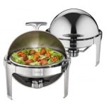 VEVOR Roll Top Chafing Dish Buffet Set, 6 Qt 2 Pack, Chafer de acero inoxidable con 2 sartenes de tamaño completo, Servidor calentador de catering redondo con tapa Soporte para bandeja de agua Soporte de combustible, para al menos 5 personas cada uno