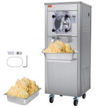 VEVOR Máquina para hacer helados comerciales, rendimiento de 18 l/h, máquina para hacer helados duros de un solo sabor de 1780 W con ruedas, cilindro de acero inoxidable de 6 l, panel LED con preenfriado y limpieza automática, para bares de restaurantes