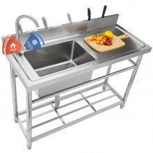 Fregadero de acero inoxidable VEVOR, fregadero pequeño independiente de 1 compartimento con grifo de banco de trabajo y patas, 39.4 x 19.1 x 37.4 en fregaderos comerciales de un solo tazón para garaje, restaurante, lavandería, certificado NSF