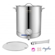 Hervidor de agua de acero inoxidable VEVOR, olla para preparar cerveza de 16 galones, fondo de tres capas para cerveza, olla para preparar cerveza, suministros para preparar cerveza casera, incluye tapa, asa, termómetro, grifo de válvula de bola, filtro, bandeja de filtro