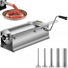 VEVOR Embutidora de Salchichas 5L Horizontal Manual con 5 Tubos 2 Velocidad