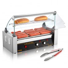 VEVOR Hot Dog Roller 5 Rodillos Capacidad para 12 Hot Dogs, 750W Acero inoxidable Salchicha Parrilla Cocina Máquina con doble control de temperatura Cubierta de vidrio Acrílico Calentador Estante Bandeja de goteo de aceite extraíble Certificado ETL