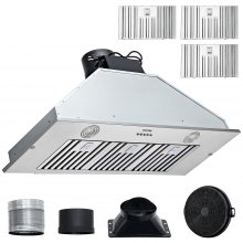 VEVOR Campana extractora de inserción, 800 CFM de 3 velocidades, ventilación de cocina integrada de acero inoxidable de 36 pulgadas con control de botón, luces LED, filtros deflectores, convertible co